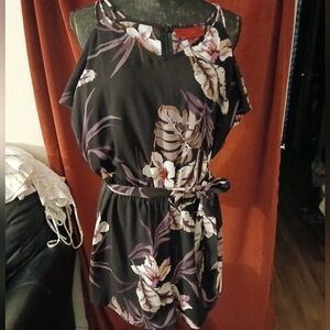 Jennifer Lopez Black and Purple Floral Romper. l